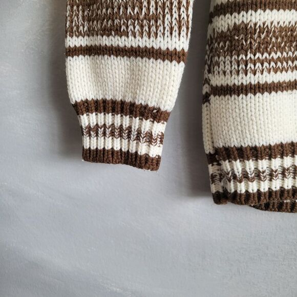 Vtg Hand Loomed Cream & Brown High Turtleneck Sweater Jumper No Size Flaw - Picture 4 of 7